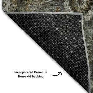 Photo of Pewter Copper And Beige Oriental Washable Area Rug With UV Protection
