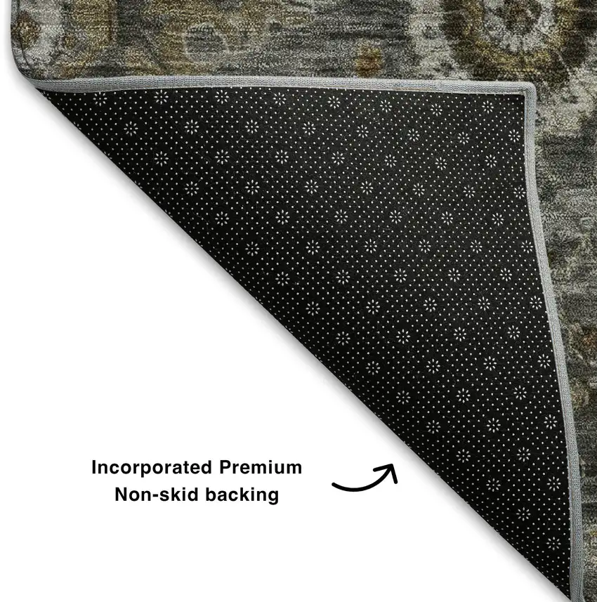Pewter Copper And Beige Oriental Washable Area Rug With UV Protection Photo 7