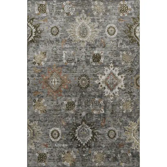 Pewter Copper And Beige Oriental Washable Area Rug With UV Protection Photo 1