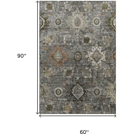Pewter Copper And Beige Oriental Washable Area Rug With UV Protection Photo 9