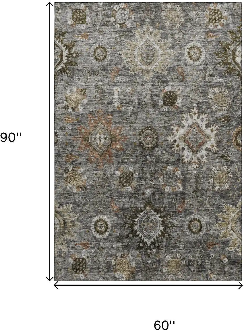 Pewter Copper And Beige Oriental Washable Area Rug With UV Protection Photo 9