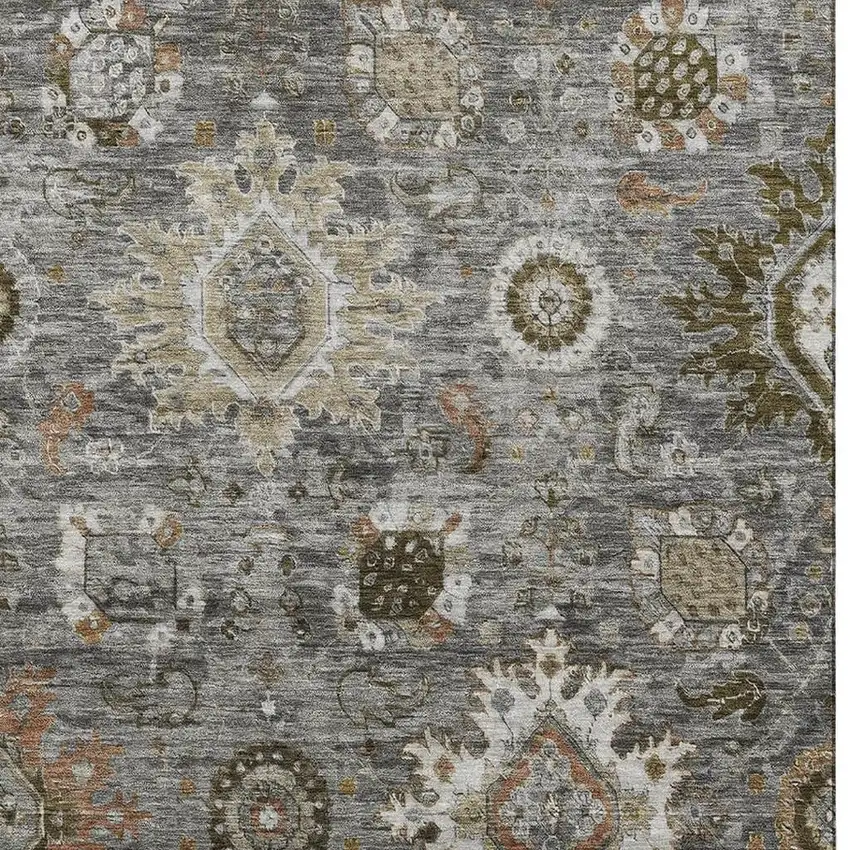 Pewter Copper And Beige Oriental Washable Area Rug With UV Protection Photo 4