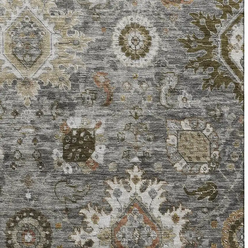 Pewter Copper And Beige Oriental Washable Area Rug With UV Protection Photo 3