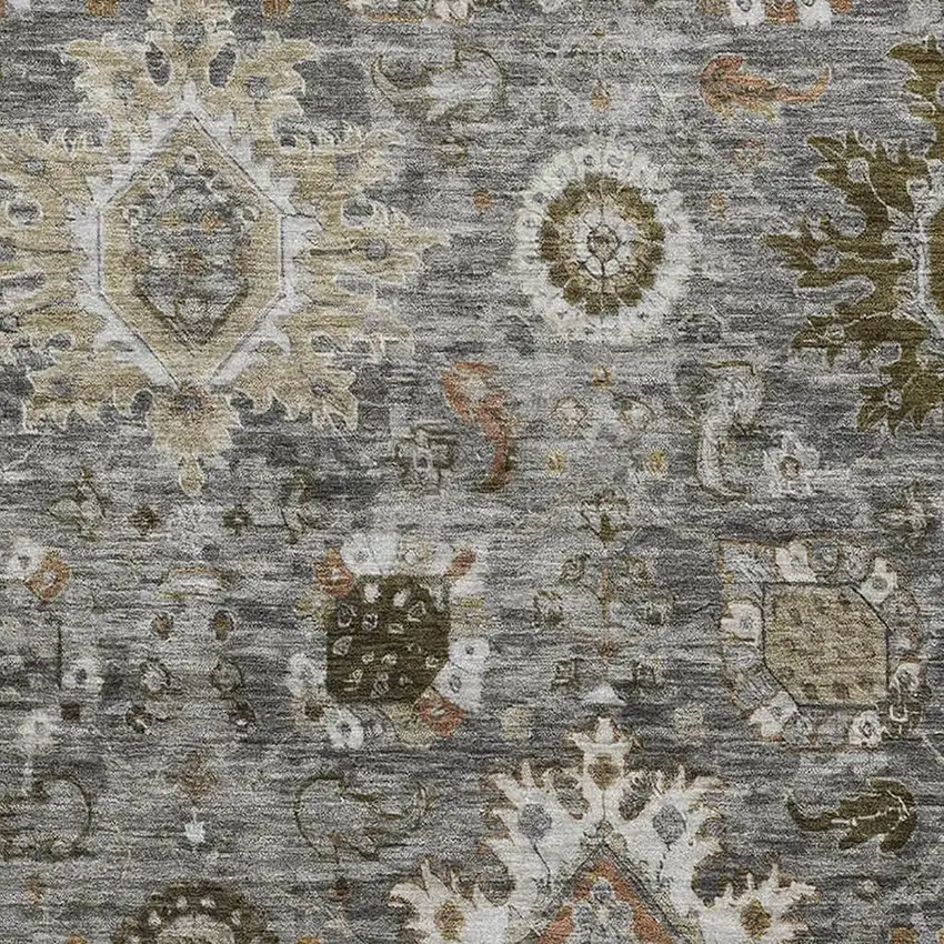 Pewter Copper And Beige Oriental Washable Area Rug With UV Protection Photo 3