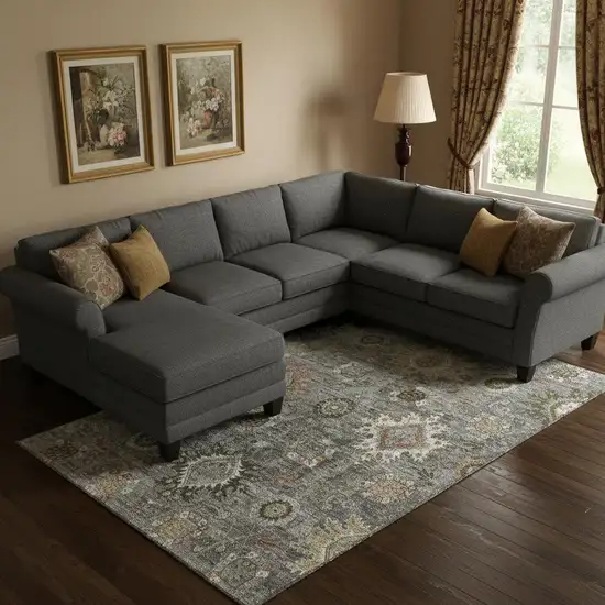 Pewter Copper And Beige Oriental Washable Area Rug With UV Protection Photo 2