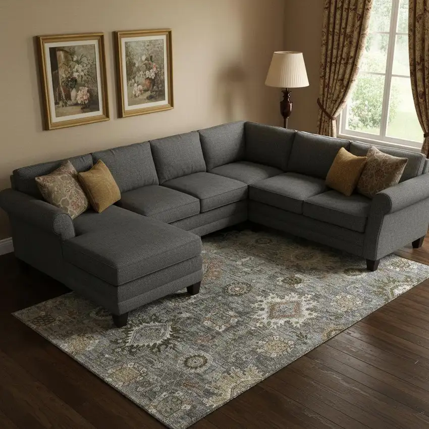 Pewter Copper And Beige Oriental Washable Area Rug With UV Protection Photo 2