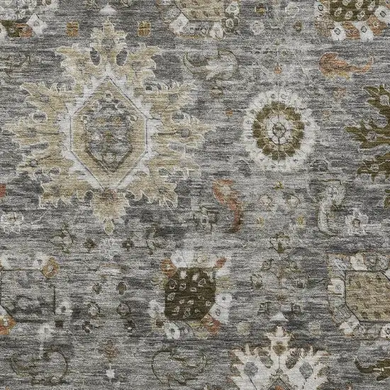 Pewter Copper And Beige Oriental Washable Area Rug With UV Protection Photo 3