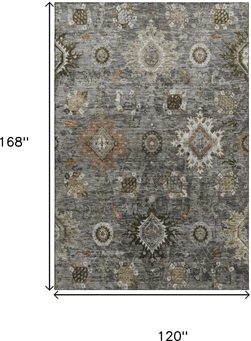Pewter Copper And Beige Oriental Washable Area Rug With UV Protection Photo 9