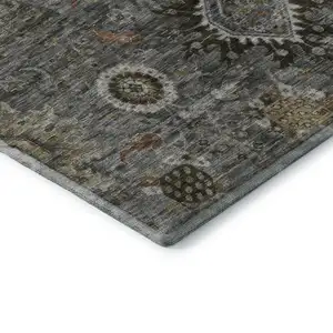 Photo of Pewter Copper And Beige Oriental Washable Area Rug With UV Protection