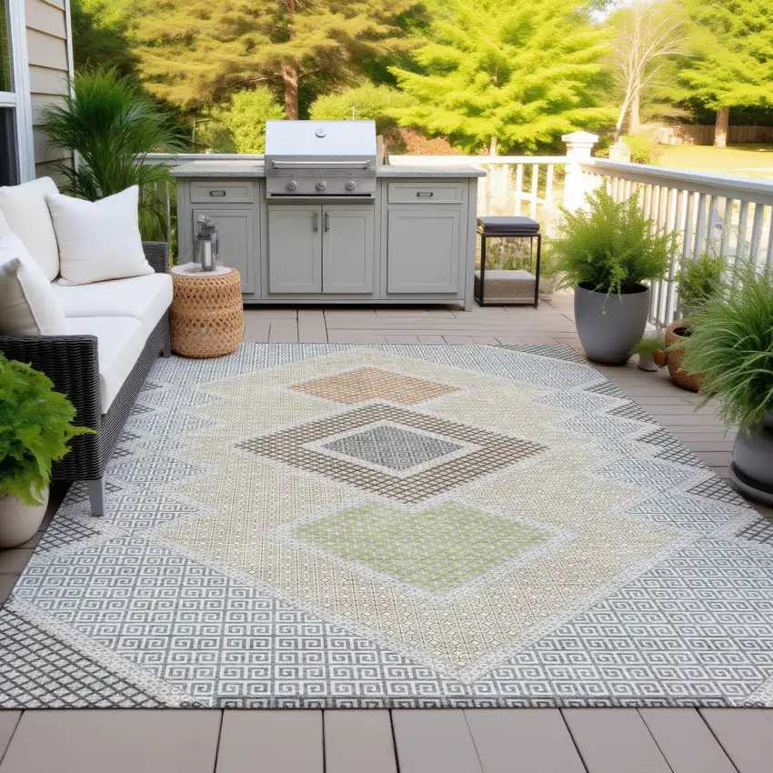 Pewter Copper And Silver Geometric Washable Indoor Outdoor Area Rug Photo 5
