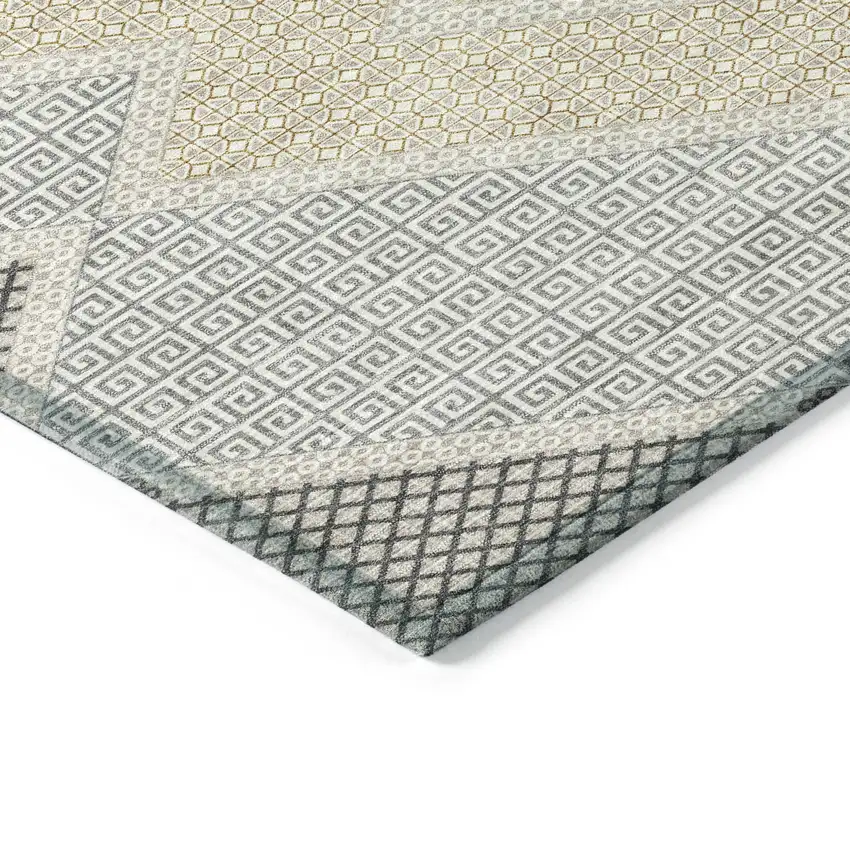 Pewter Copper And Silver Geometric Washable Indoor Outdoor Area Rug Photo 9