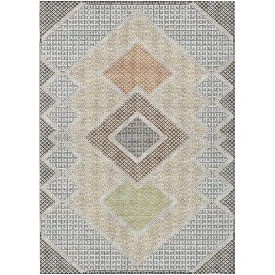 Pewter Copper And Silver Geometric Washable Indoor Outdoor Area Rug Photo 2
