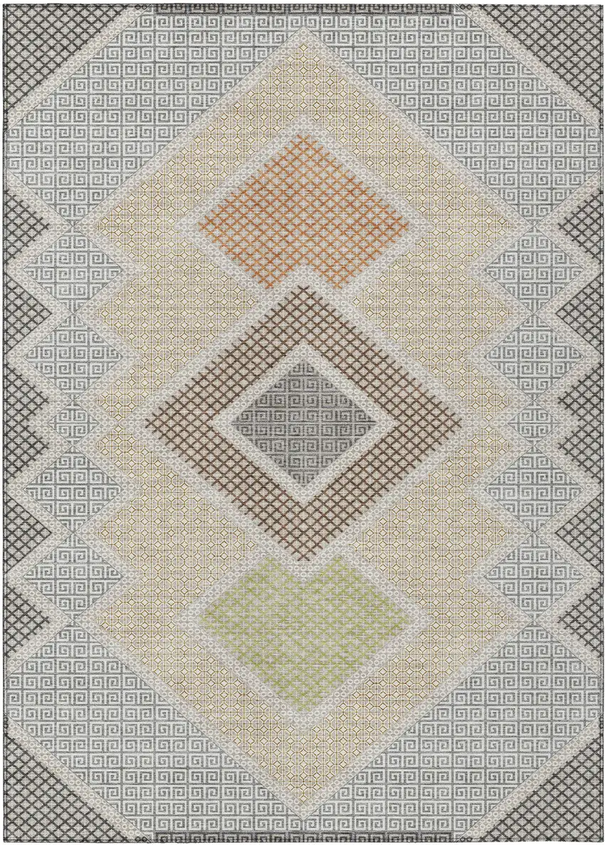 Pewter Copper And Silver Geometric Washable Indoor Outdoor Area Rug Photo 2