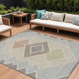 Photo of Pewter Copper And Silver Geometric Washable Indoor Outdoor Area Rug