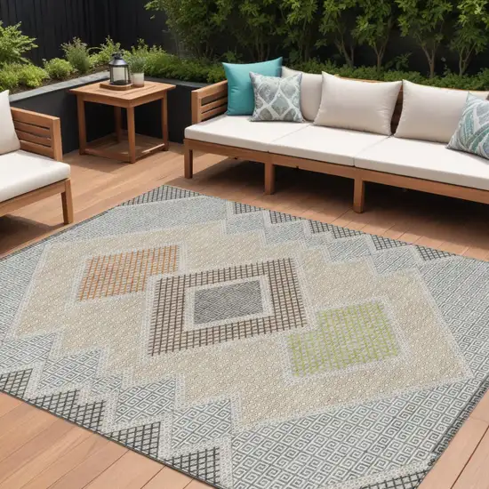 Pewter Copper And Silver Geometric Washable Indoor Outdoor Area Rug Photo 1