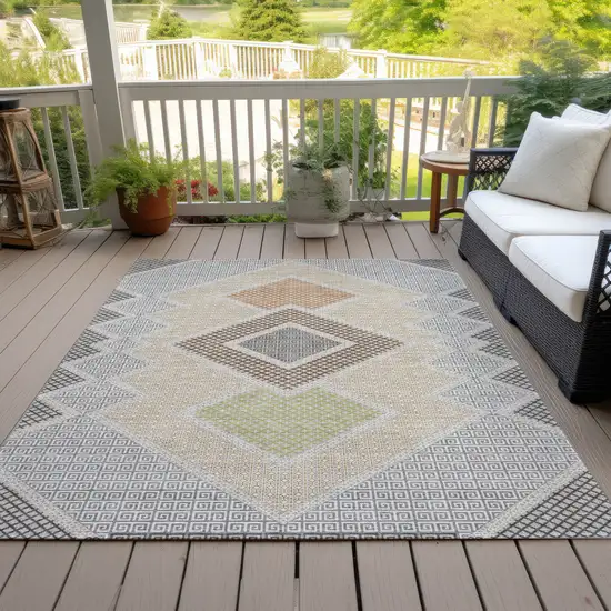 Pewter Copper And Silver Geometric Washable Indoor Outdoor Area Rug Photo 8