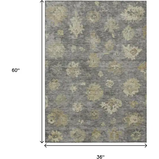 Pewter Gold And Beige Floral Washable Indoor Outdoor Area Rug Photo 3