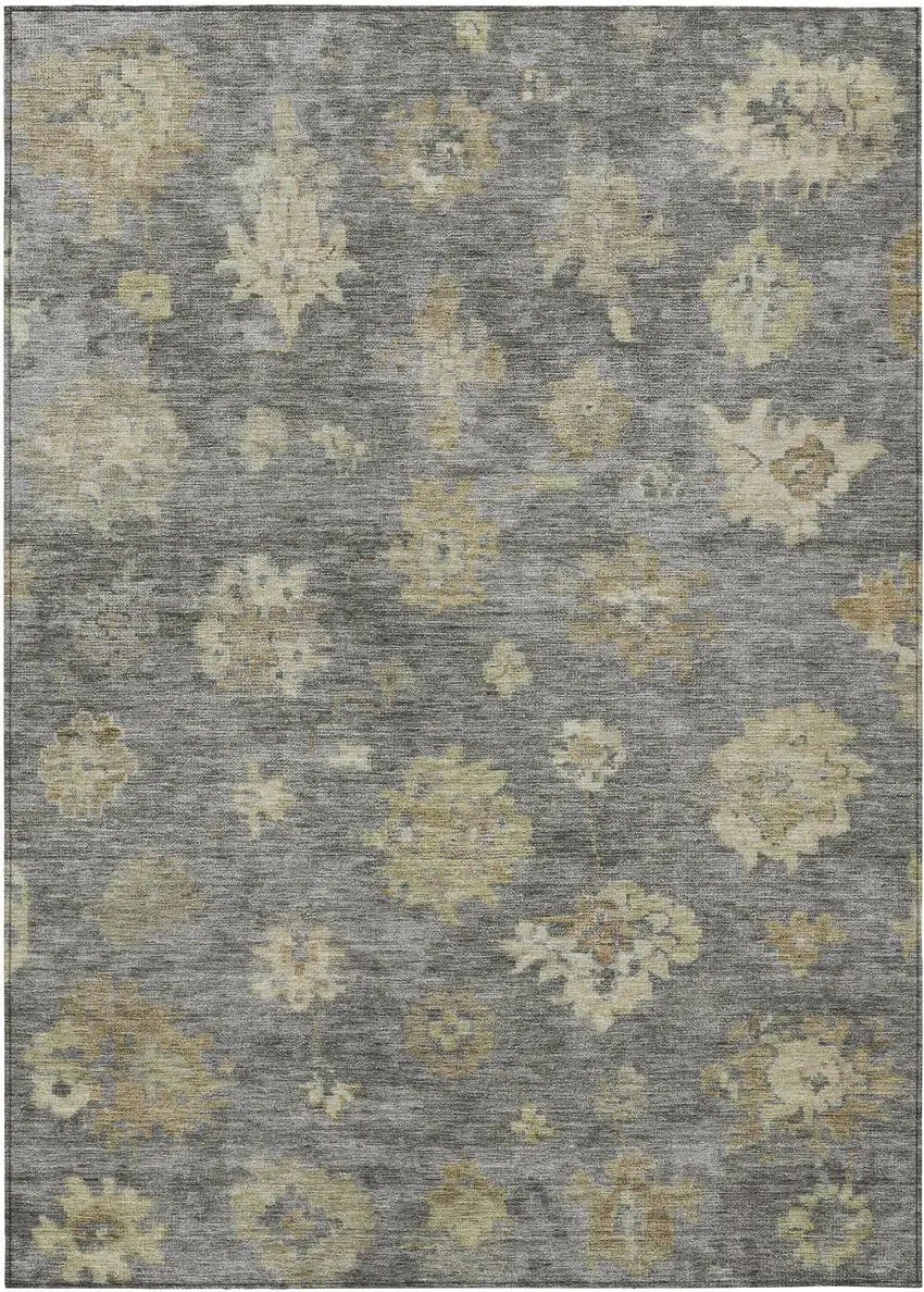 Pewter Gold And Beige Floral Washable Indoor Outdoor Area Rug Photo 2