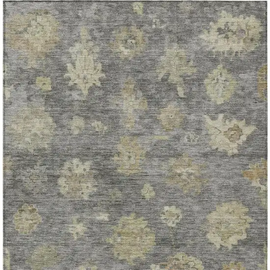 Pewter Gold And Beige Floral Washable Indoor Outdoor Area Rug Photo 4