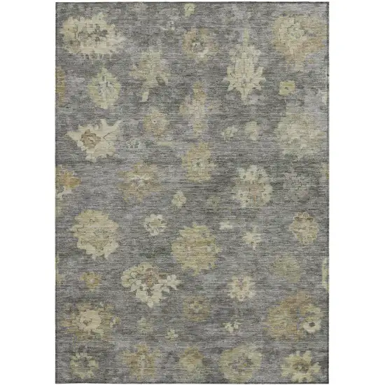 Pewter Gold And Beige Floral Washable Indoor Outdoor Area Rug Photo 5