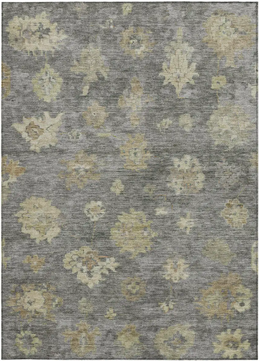 Pewter Gold And Beige Floral Washable Indoor Outdoor Area Rug Photo 5