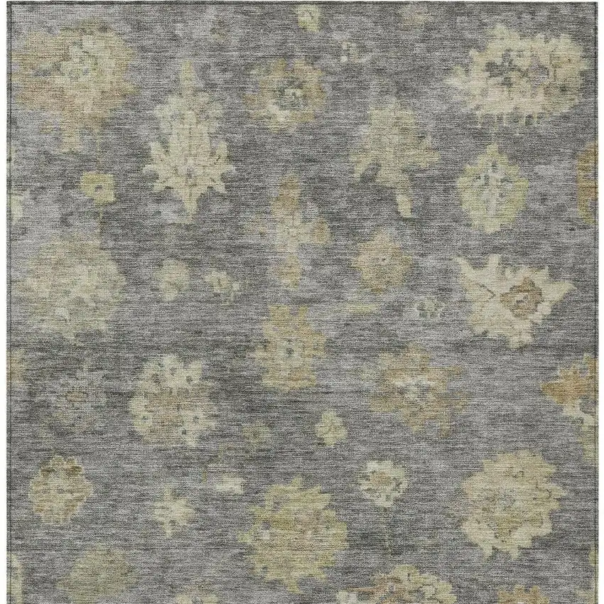 Pewter Gold And Beige Floral Washable Indoor Outdoor Area Rug Photo 4