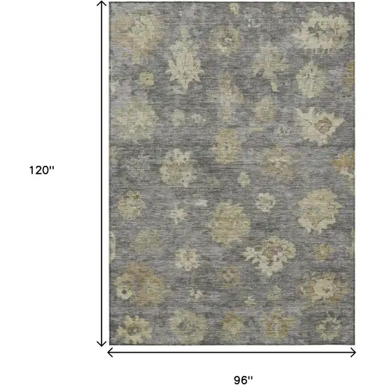 Pewter Gold And Beige Floral Washable Indoor Outdoor Area Rug Photo 3