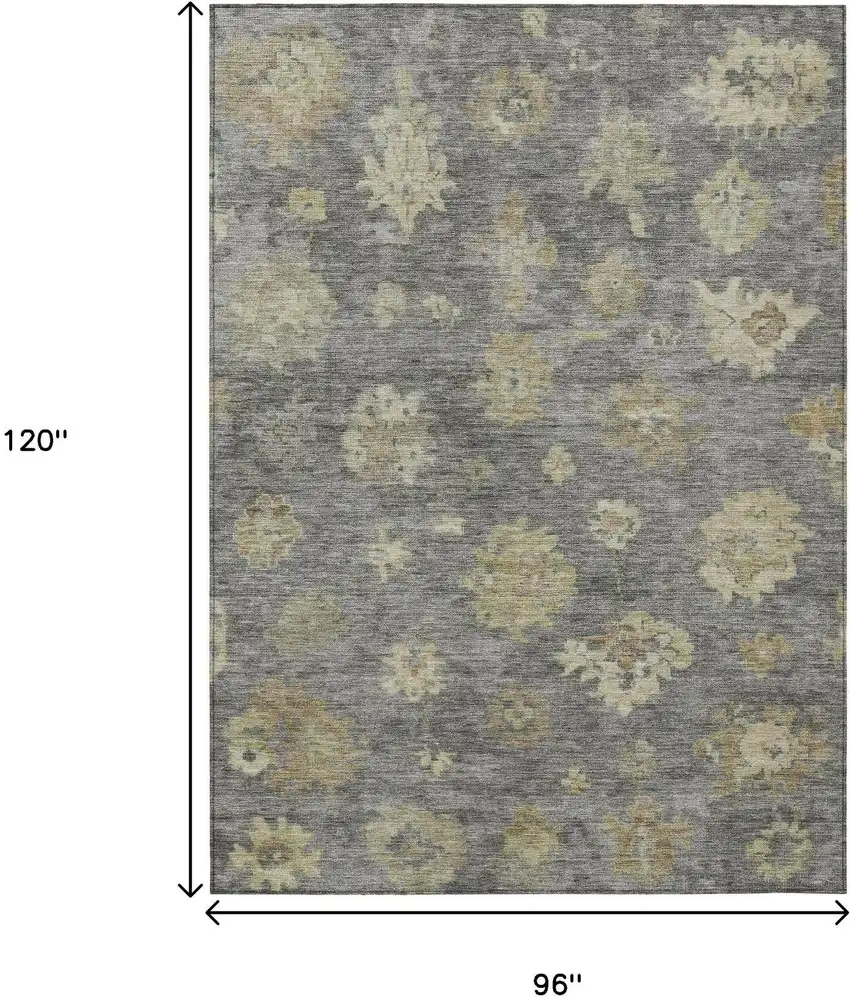 Pewter Gold And Beige Floral Washable Indoor Outdoor Area Rug Photo 3