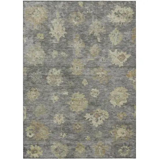 Pewter Gold And Beige Floral Washable Indoor Outdoor Area Rug Photo 2