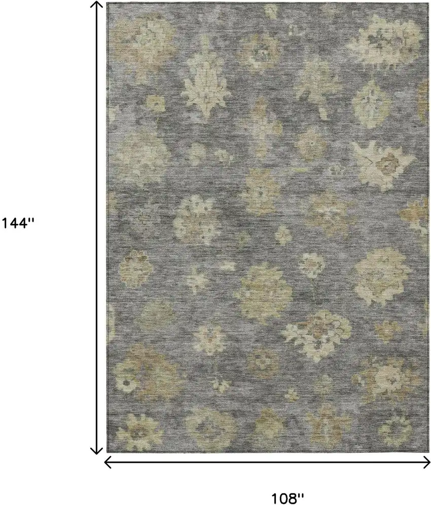 Pewter Gold And Beige Floral Washable Indoor Outdoor Area Rug Photo 3