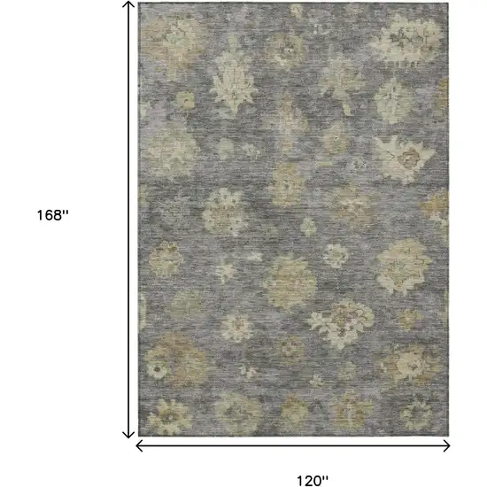 Pewter Gold And Beige Floral Washable Indoor Outdoor Area Rug Photo 3