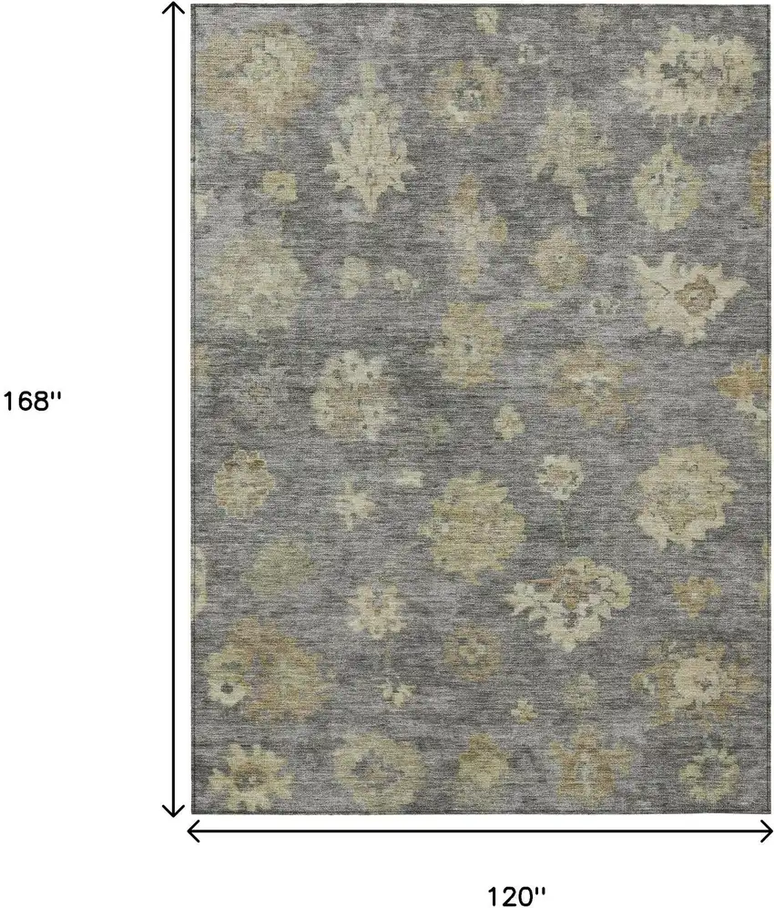 Pewter Gold And Beige Floral Washable Indoor Outdoor Area Rug Photo 3