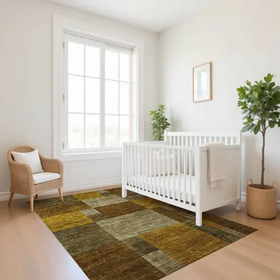 Pewter Gold And Brown Geometric Washable Area Rug With UV Protection Photo 5