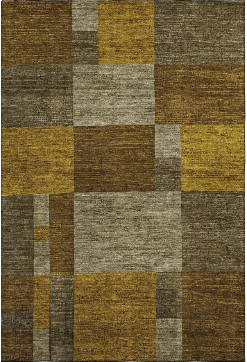 Pewter Gold And Brown Geometric Washable Area Rug With UV Protection Photo 4