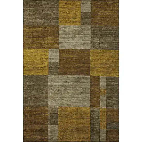 Pewter Gold And Brown Geometric Washable Area Rug With UV Protection Photo 1