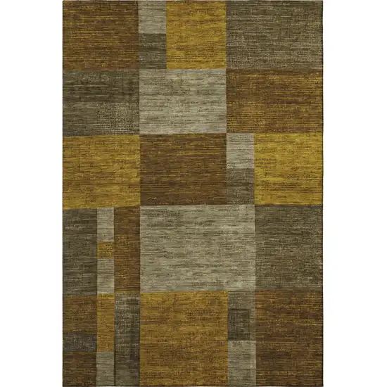 Pewter Gold And Brown Geometric Washable Area Rug With UV Protection Photo 3
