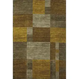 Photo of Pewter Gold And Brown Geometric Washable Area Rug With UV Protection