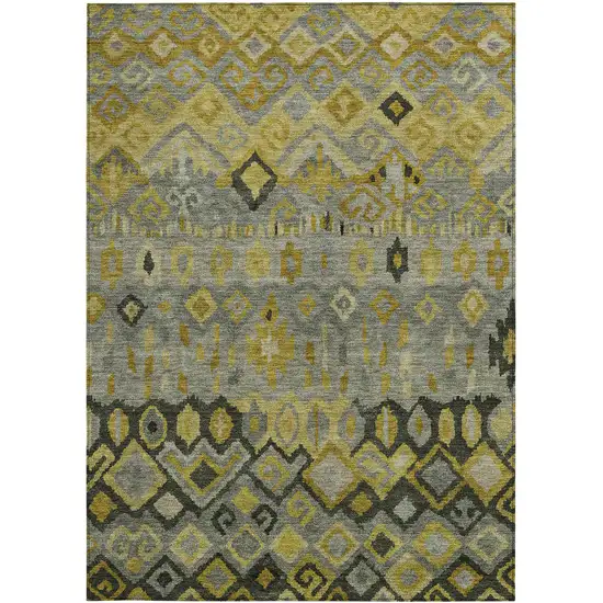 Pewter Gold And Charcoal Geometric Washable Indoor Outdoor Area Rug Photo 4