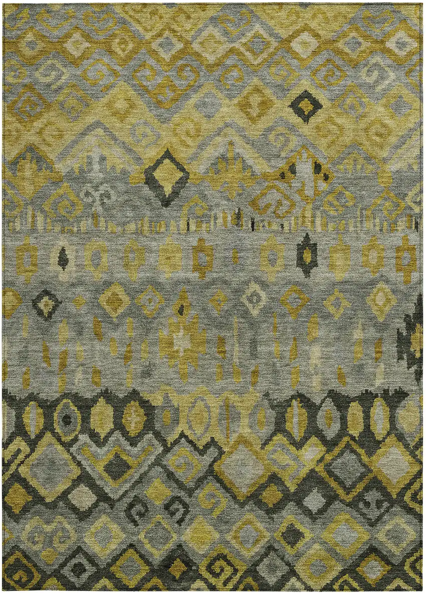 Pewter Gold And Charcoal Geometric Washable Indoor Outdoor Area Rug Photo 4