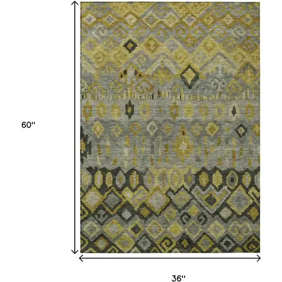 Pewter Gold And Charcoal Geometric Washable Indoor Outdoor Area Rug Photo 3