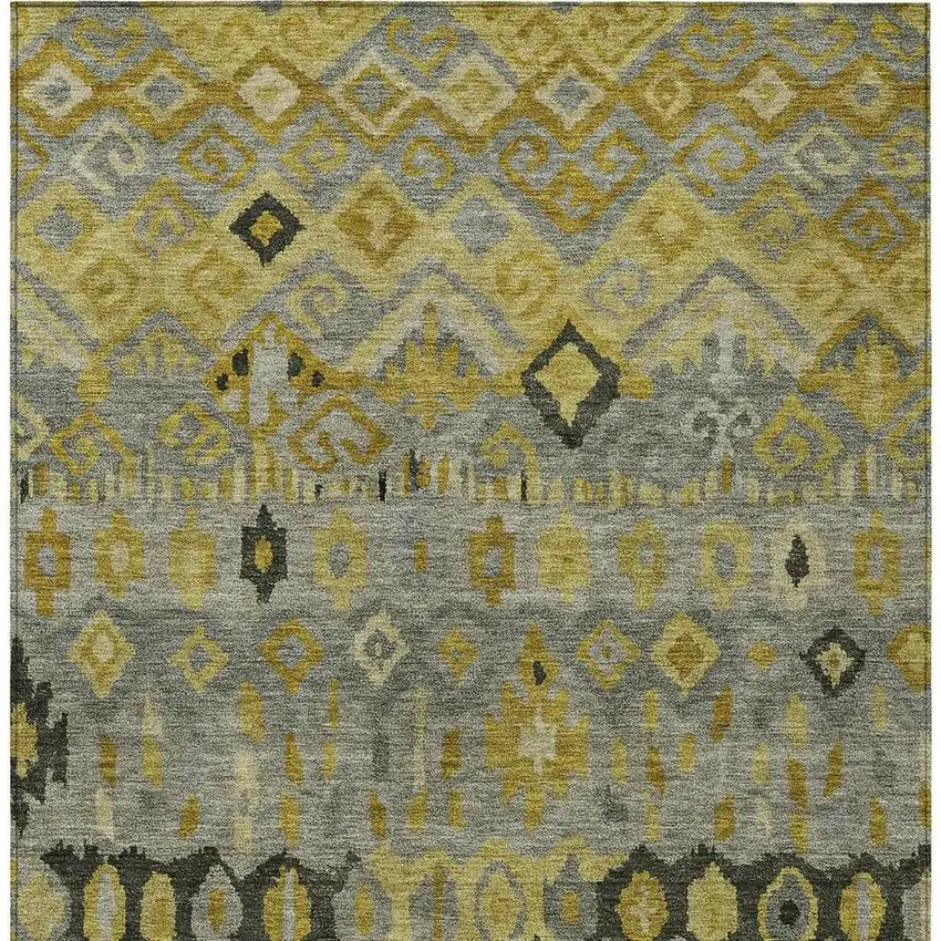 Pewter Gold And Charcoal Geometric Washable Indoor Outdoor Area Rug Photo 6