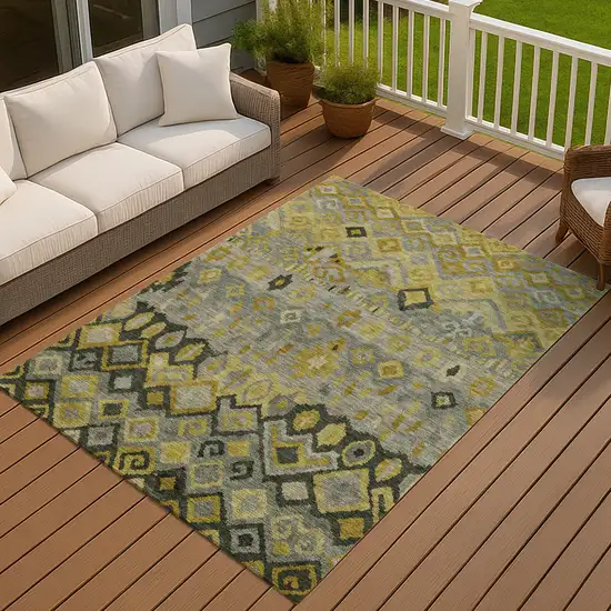 Pewter Gold And Charcoal Geometric Washable Indoor Outdoor Area Rug Photo 9