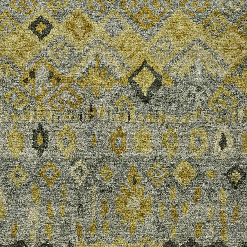 Pewter Gold And Charcoal Geometric Washable Indoor Outdoor Area Rug Photo 8