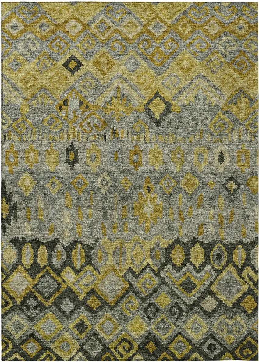 Pewter Gold And Charcoal Geometric Washable Indoor Outdoor Area Rug Photo 2