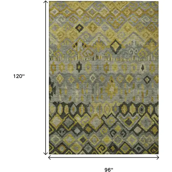 Pewter Gold And Charcoal Geometric Washable Indoor Outdoor Area Rug Photo 3