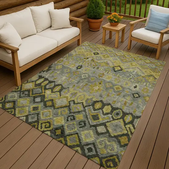 Pewter Gold And Charcoal Geometric Washable Indoor Outdoor Area Rug Photo 9