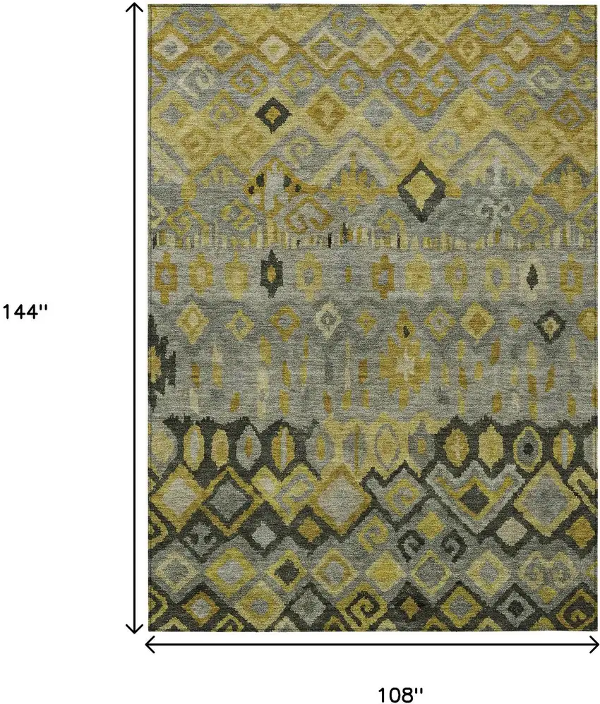 Pewter Gold And Charcoal Geometric Washable Indoor Outdoor Area Rug Photo 3