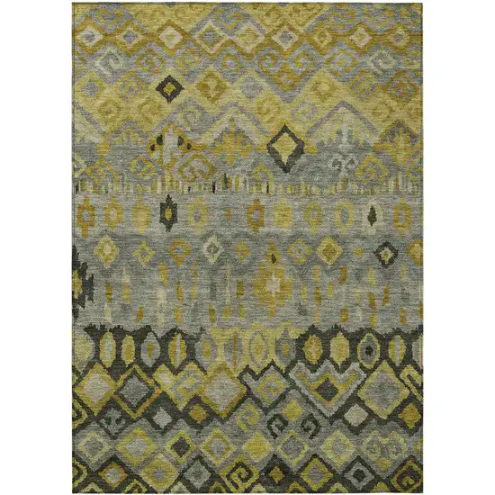 Pewter Gold And Charcoal Geometric Washable Indoor Outdoor Area Rug Photo 2