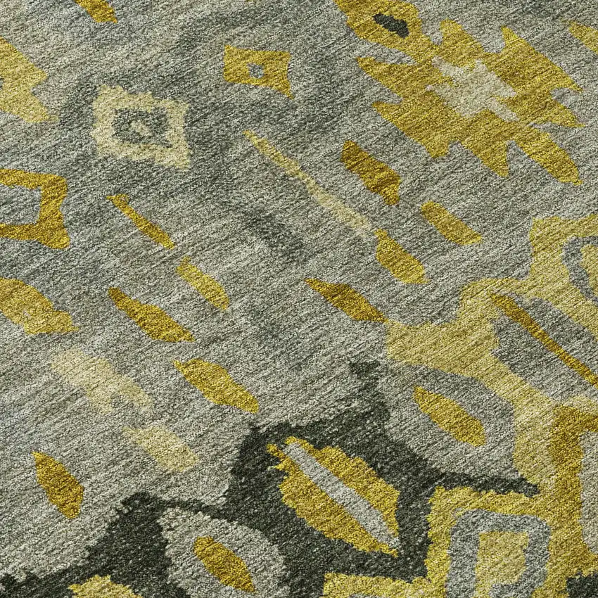 Pewter Gold And Charcoal Geometric Washable Indoor Outdoor Area Rug Photo 4