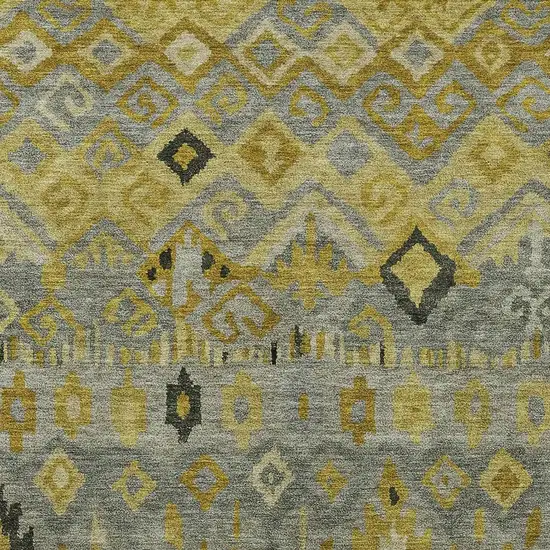 Pewter Gold And Charcoal Geometric Washable Indoor Outdoor Area Rug Photo 7